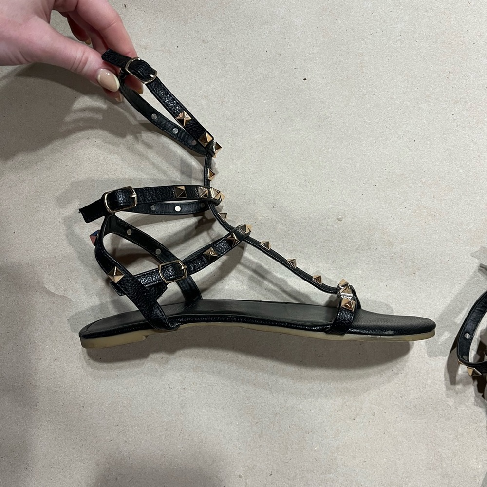 Black and gold studded sandals